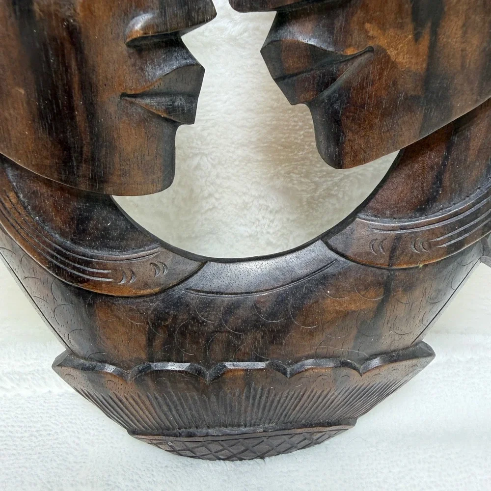 Vintage Hand Carved Wood Balinese Romantic Couple Wall Art Plaque‎ Sculpture 12